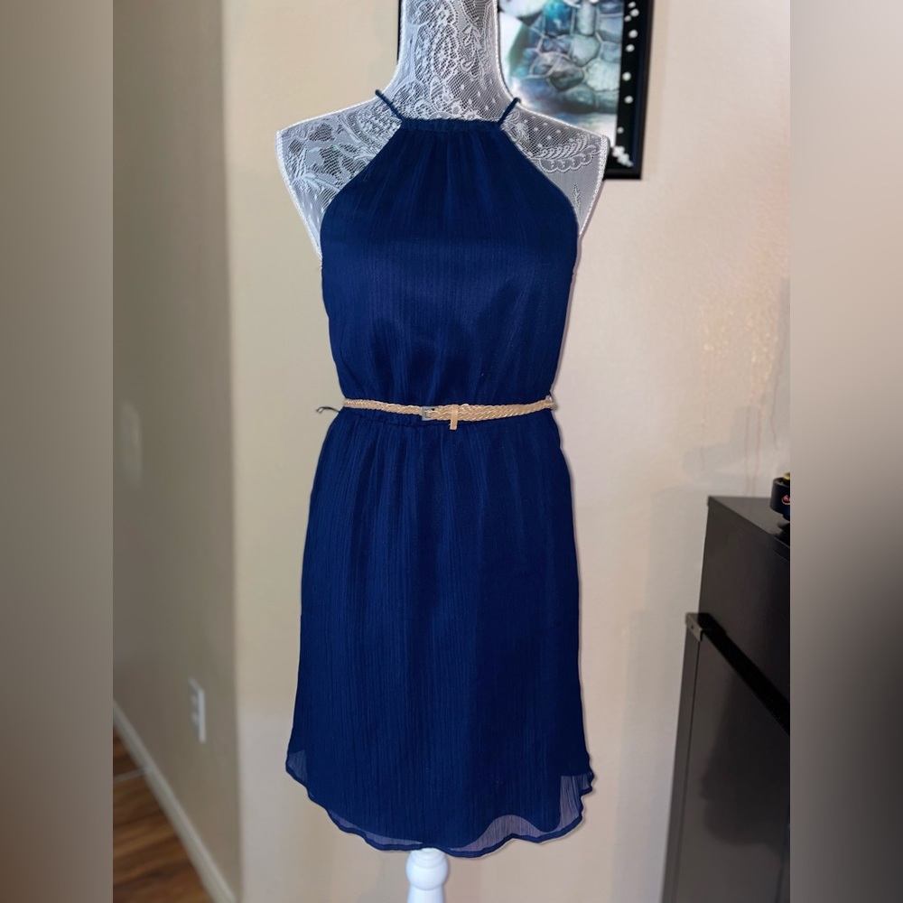 Zara trafaluc dark blue halter fit and flare dress size xs